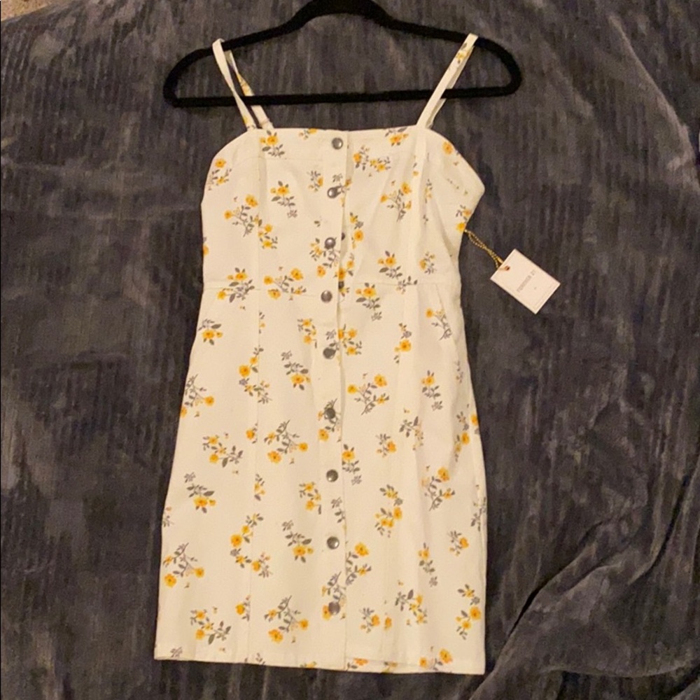 White forever 21 mini dress with yellow flowers